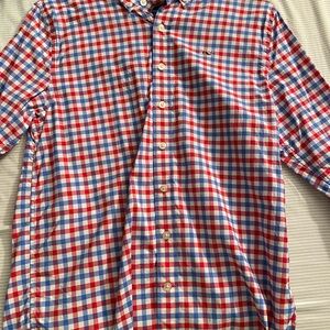 Men's Red, White, and Blue Checkered Shirt